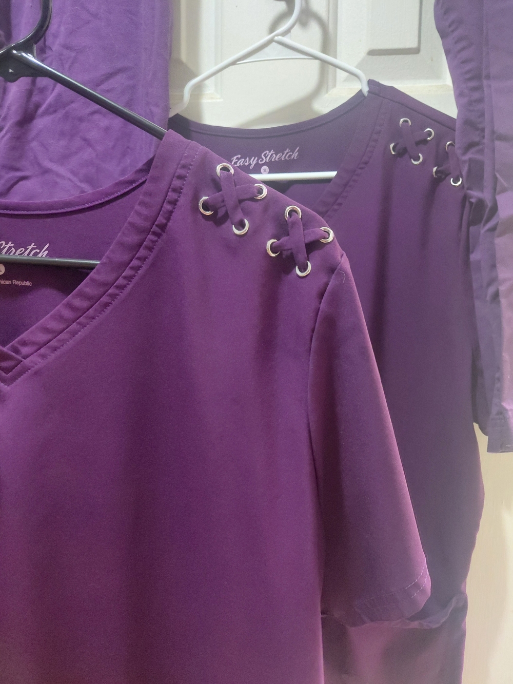 Plum Short Sleeve Scrub Tops with Grommet Lace-Up Shoulders/Scrub Pants Bundle